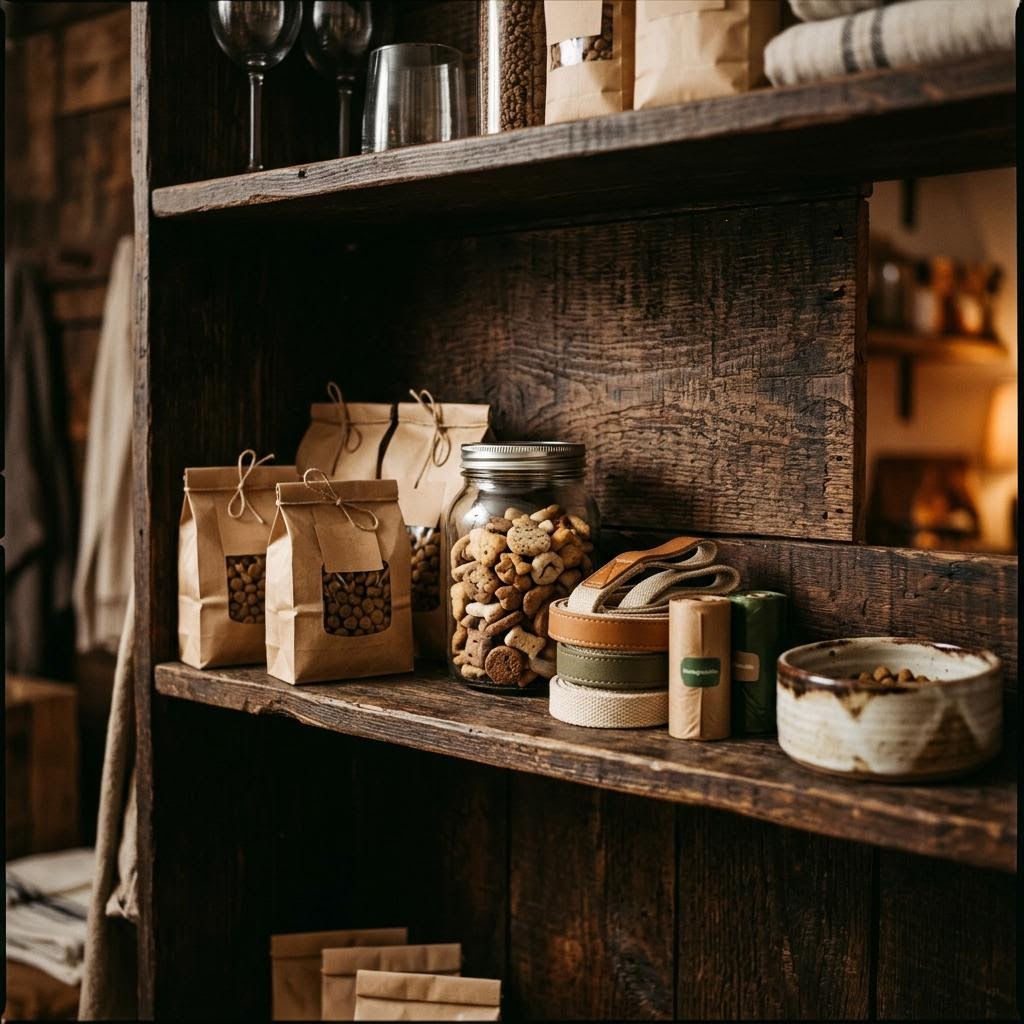 Pet essentials like waste bags and pet food